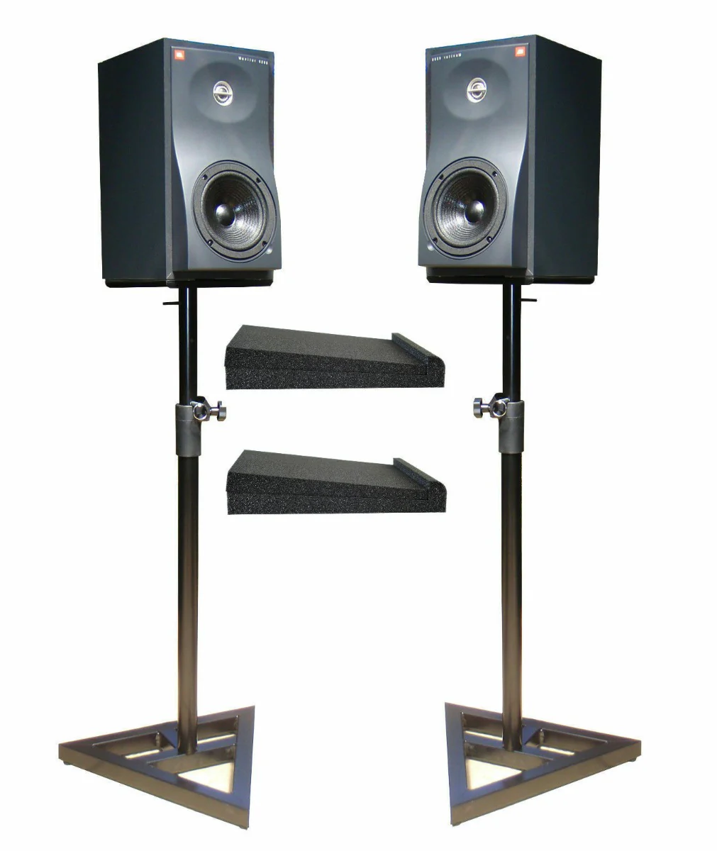 2X SOUNDKING DB039B STEEL STUDIO MONITOR STANDS + ISOLATION PADS