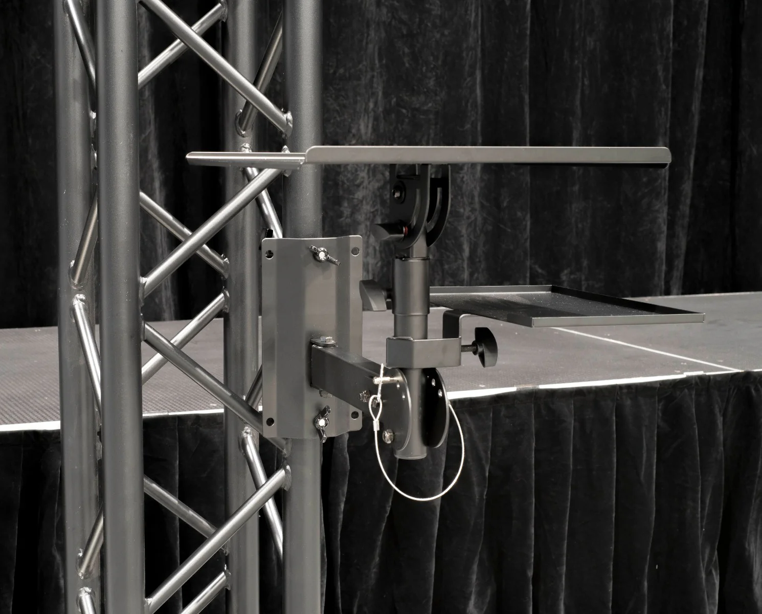 Adjustable Top Tray with tilt 35mm pole socket + wall/truss bracket with 50mm clamps - Image 11