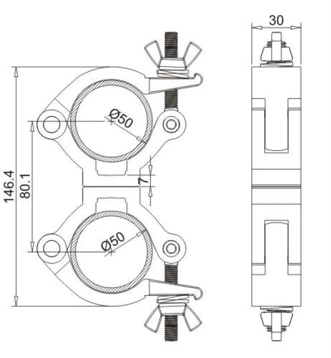 Clamp - BLACK narrow double swivel lighting aluminium clamp suit 50mm/2" truss 300kg - Image 2