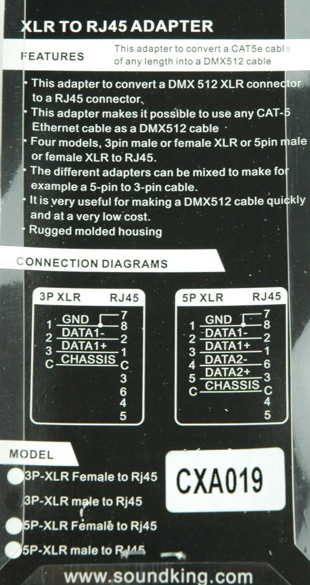 CXA019 3 pin male XLR to RJ45 adaptor - Image 4