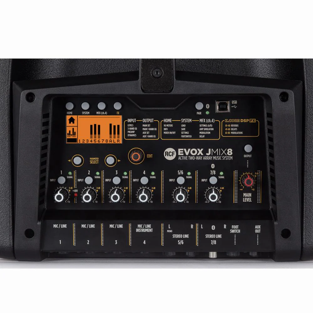 RCF EVOX JMIX8 Active 12" 2-Way 1400W Portable Line Array PA System with 8-Input Mixer (Black) - Image 6