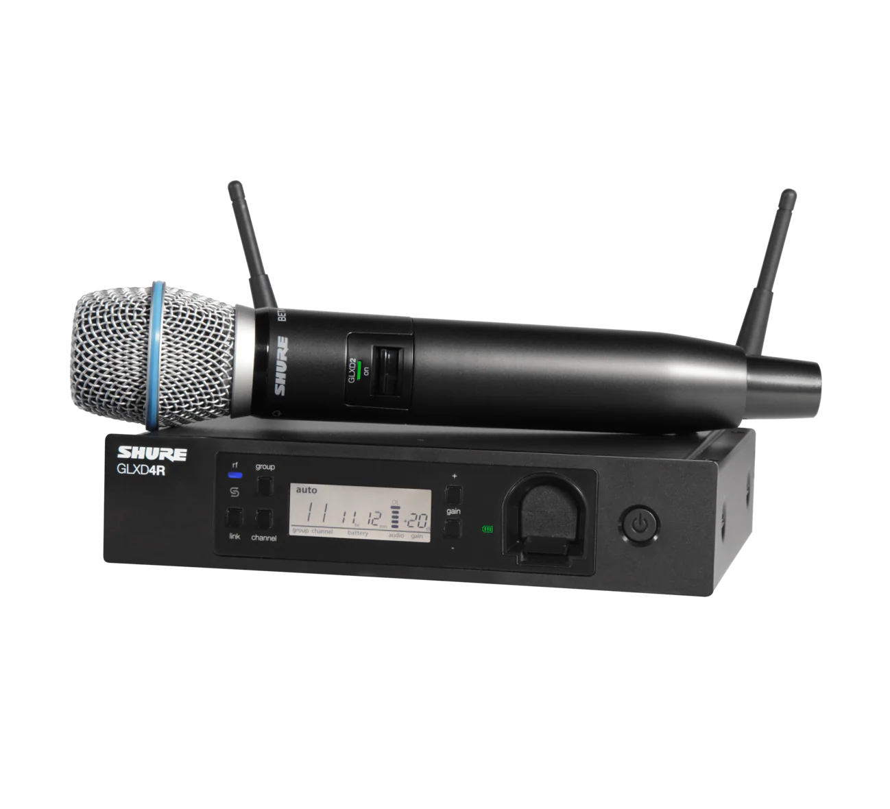 SHURE GLXD24R+ BETA87A WIRELESS DIGITAL HANDHELD SYSTEM: 2.4GHZ and 5.8GHz- Rack mountable