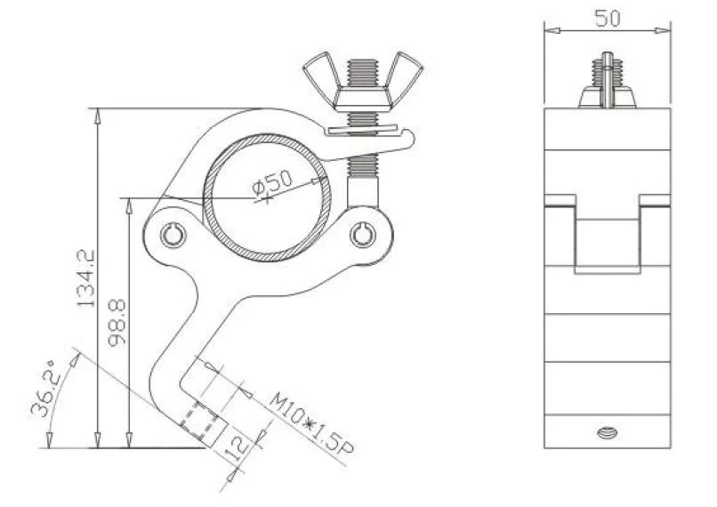 Aluminium wall / ceiling mount  bracket fits 48-51mm pipe 36deg SWL300kg - Image 3